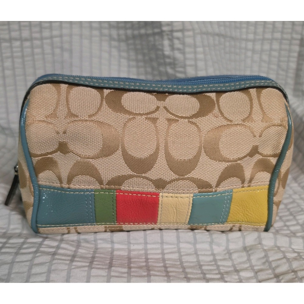 Signature COACH Zip Cosmetic Bag Multi Stripe Signature Canvas